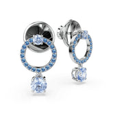 Attract drop earrings, Round cut, Blue, Rhodium plated